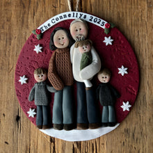 Load image into Gallery viewer, 5 Member custom clay family portrait Christmas ornament
