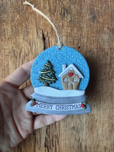 Load image into Gallery viewer, Snow globe with gingerbread house and Christmas tree ornament
