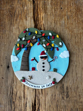 Load image into Gallery viewer, Snowman at the beach ornament
