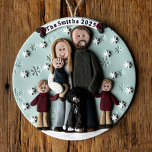 Load image into Gallery viewer, 6 Member custom clay family portrait Christmas ornament
