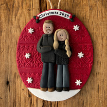 Load image into Gallery viewer, 2 Member custom clay family portrait Christmas ornament
