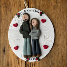 Load image into Gallery viewer, 2 Member custom clay family portrait Christmas ornament
