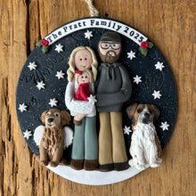 Load image into Gallery viewer, 5 Member custom clay family portrait Christmas ornament
