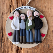 Load image into Gallery viewer, 5 Member custom clay family portrait Christmas ornament
