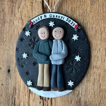 Load image into Gallery viewer, 2 Member custom clay family portrait Christmas ornament
