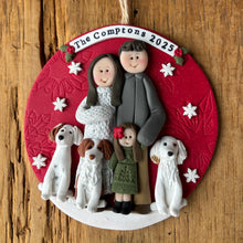 Load image into Gallery viewer, 6 Member custom clay family portrait Christmas ornament
