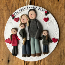 Load image into Gallery viewer, 5 Member custom clay family portrait Christmas ornament
