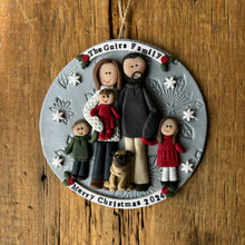 Load image into Gallery viewer, 6 Member custom clay family portrait Christmas ornament
