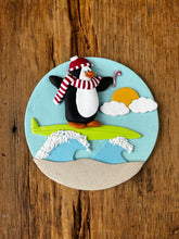 Load image into Gallery viewer, Surfing penguin ornament
