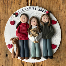 Load image into Gallery viewer, 5 Member custom clay family portrait Christmas ornament

