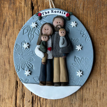 Load image into Gallery viewer, 4 Member custom clay family portrait Christmas ornament
