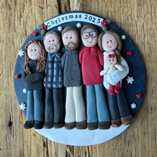 Load image into Gallery viewer, 6 Member custom clay family portrait Christmas ornament
