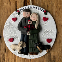 Load image into Gallery viewer, 5 Member custom clay family portrait Christmas ornament
