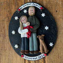 Load image into Gallery viewer, 4 Member custom clay family portrait Christmas ornament

