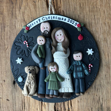 Load image into Gallery viewer, 6 Member custom clay family portrait Christmas ornament

