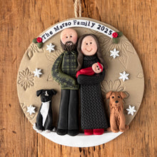 Load image into Gallery viewer, 5 Member custom clay family portrait Christmas ornament
