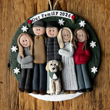 Load image into Gallery viewer, 6 Member custom clay family portrait Christmas ornament

