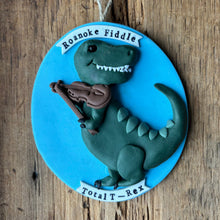 Load image into Gallery viewer, Dinosaur playing a violin ornament
