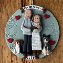 Load image into Gallery viewer, 5 Member custom clay family portrait Christmas ornament
