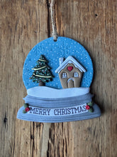 Load image into Gallery viewer, Snow globe with gingerbread house and Christmas tree ornament
