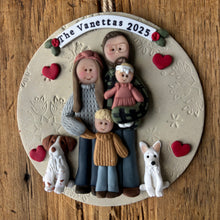 Load image into Gallery viewer, 6 Member custom clay family portrait Christmas ornament
