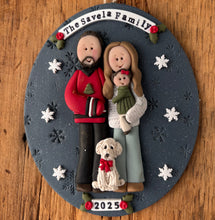 Load image into Gallery viewer, 4 Member custom clay family portrait Christmas ornament
