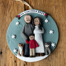 Load image into Gallery viewer, 5 Member custom clay family portrait Christmas ornament
