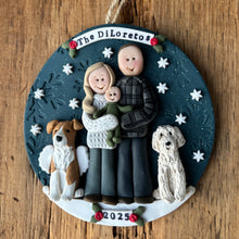 Load image into Gallery viewer, 5 Member custom clay family portrait Christmas ornament
