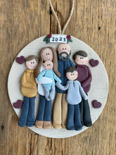 Load image into Gallery viewer, 6 Member custom clay family portrait Christmas ornament
