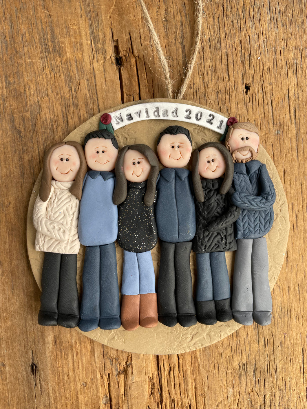 6 Member custom clay family portrait Christmas ornament