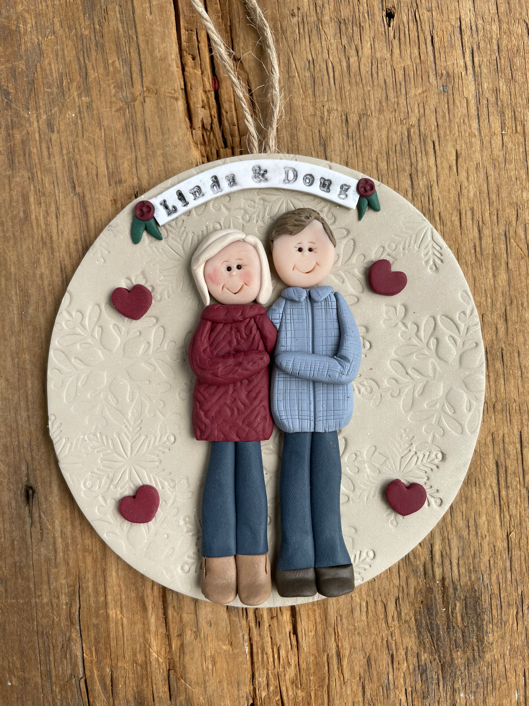2 Member custom clay family portrait Christmas ornament
