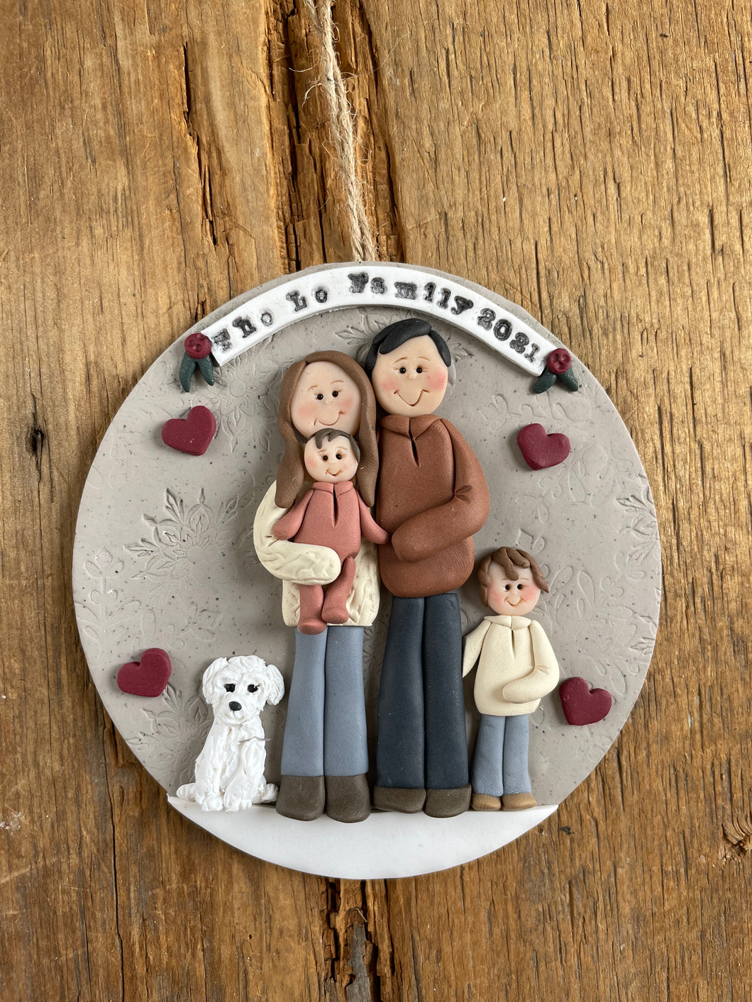 5 Member custom clay family portrait Christmas ornament