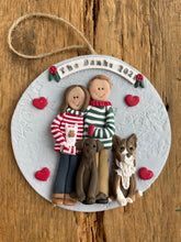 Load image into Gallery viewer, 5 Member custom clay family portrait Christmas ornament
